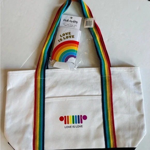 JEEP 2piece set: Love is Love White &Black w/rainbow color straps CanvasTote Bag - Picture 4 of 8